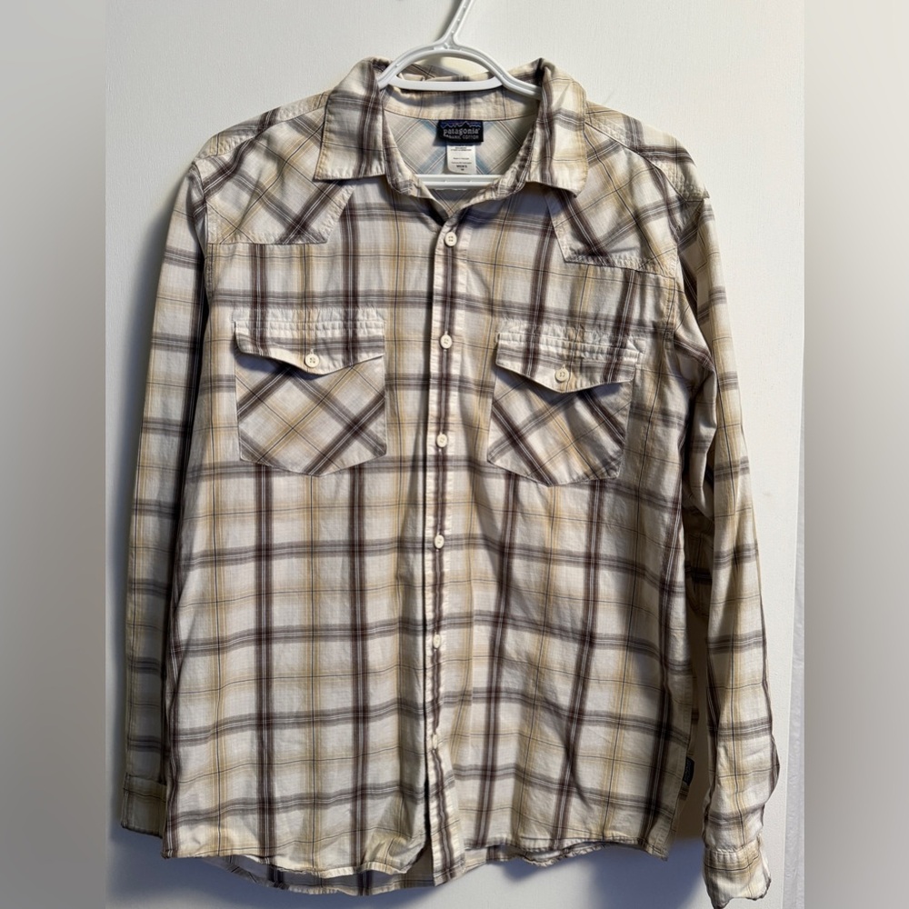 Patagonia Organic Cotton Plaid Shirt - Cream and Brown